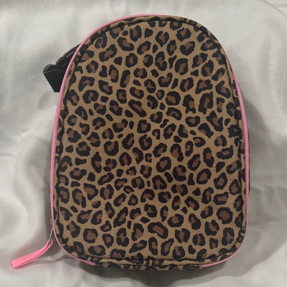 Leopard Print Lunch Bag with Pink Trim